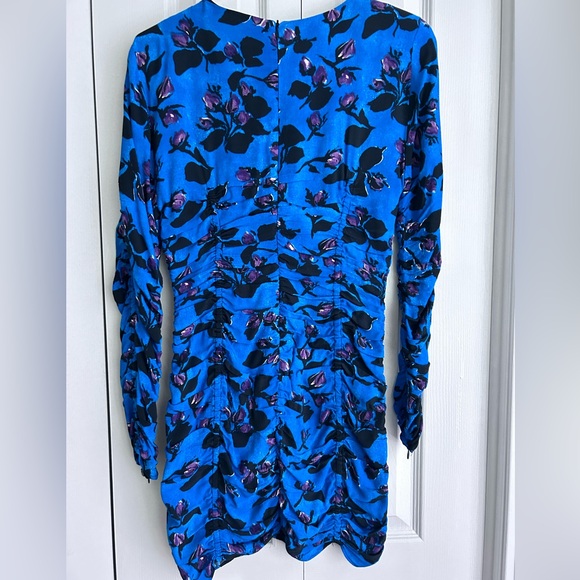 ZARA Blue Flowered Mini Dress Ruched S - Picture 3 of 6